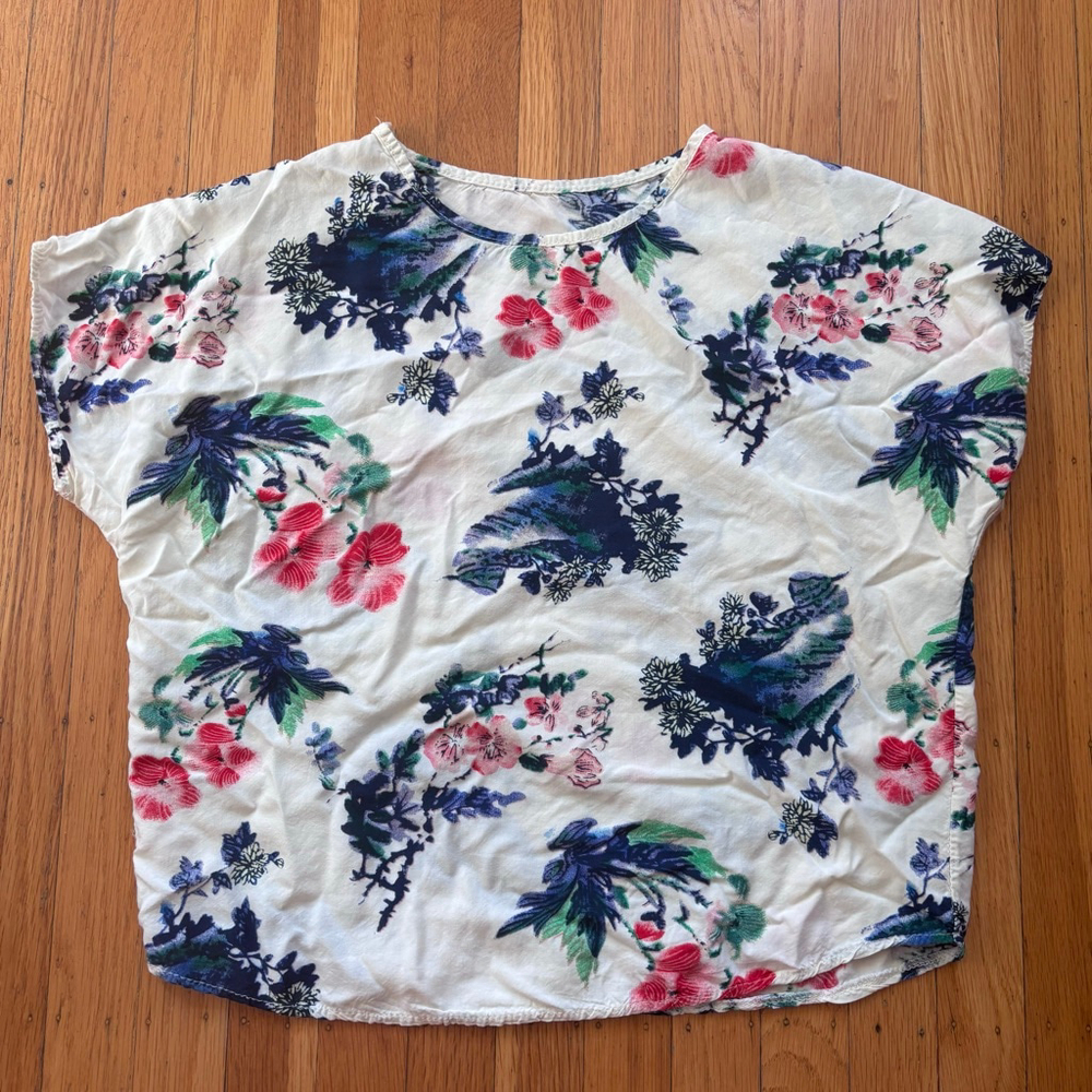 Women's Unbranded Floral Print Short Sleeve Tee White M - Picture 3 of 3